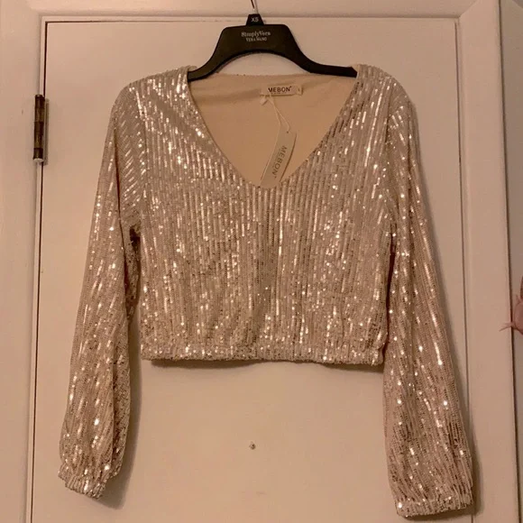 Champagne Sequin Long Sleeve Top - Picture 5 of 8